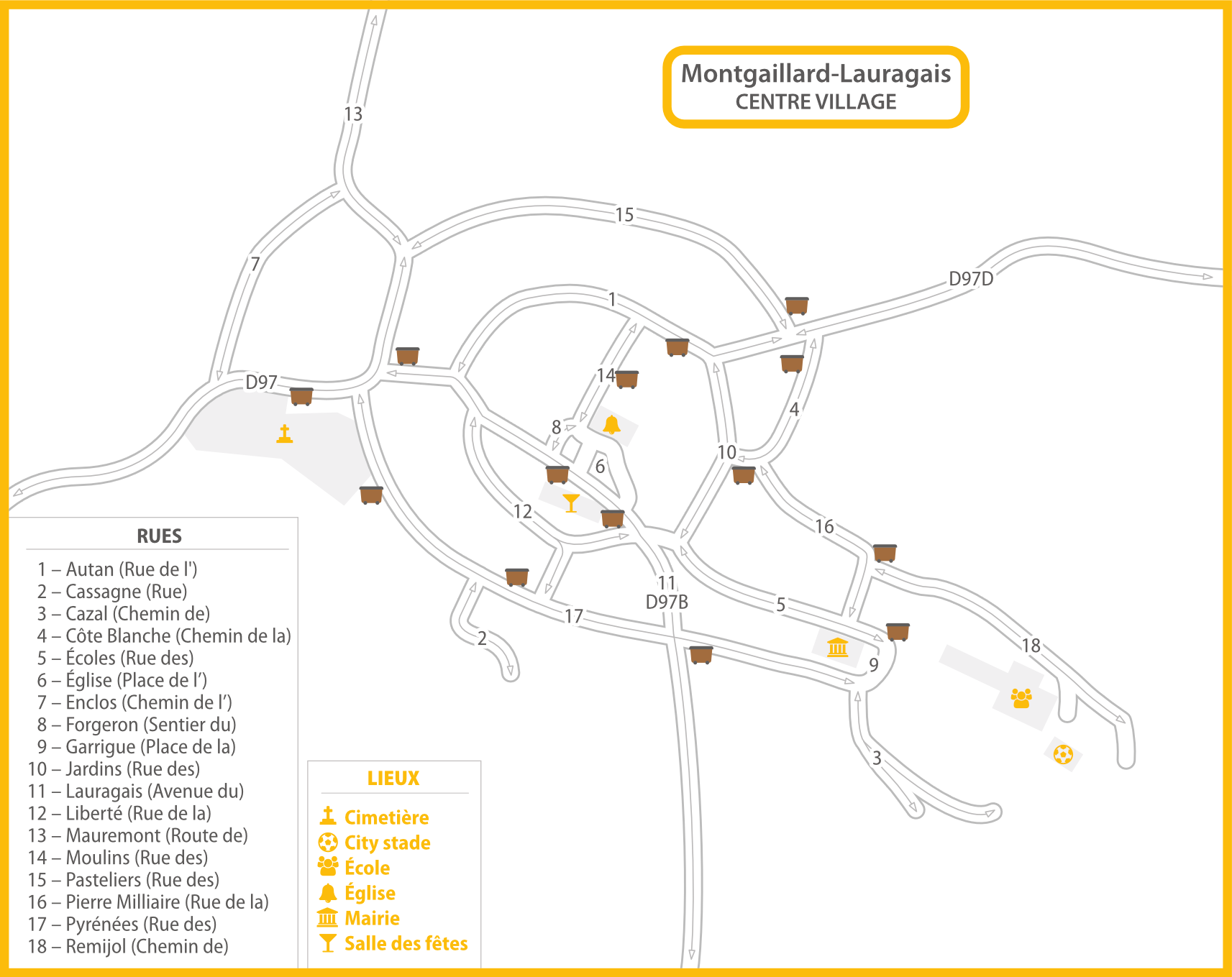 Plan de Montgaillard-Lauragais centre container ordures ménagères